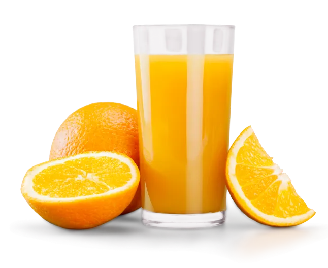 Glass of fresh squeezed orange juice surrounded by oranges